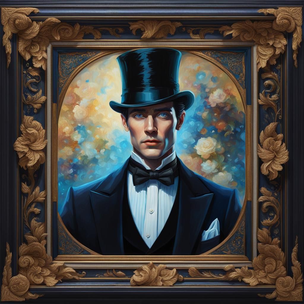 Elegant Man in Tuxedo: Ornate Oil Painting