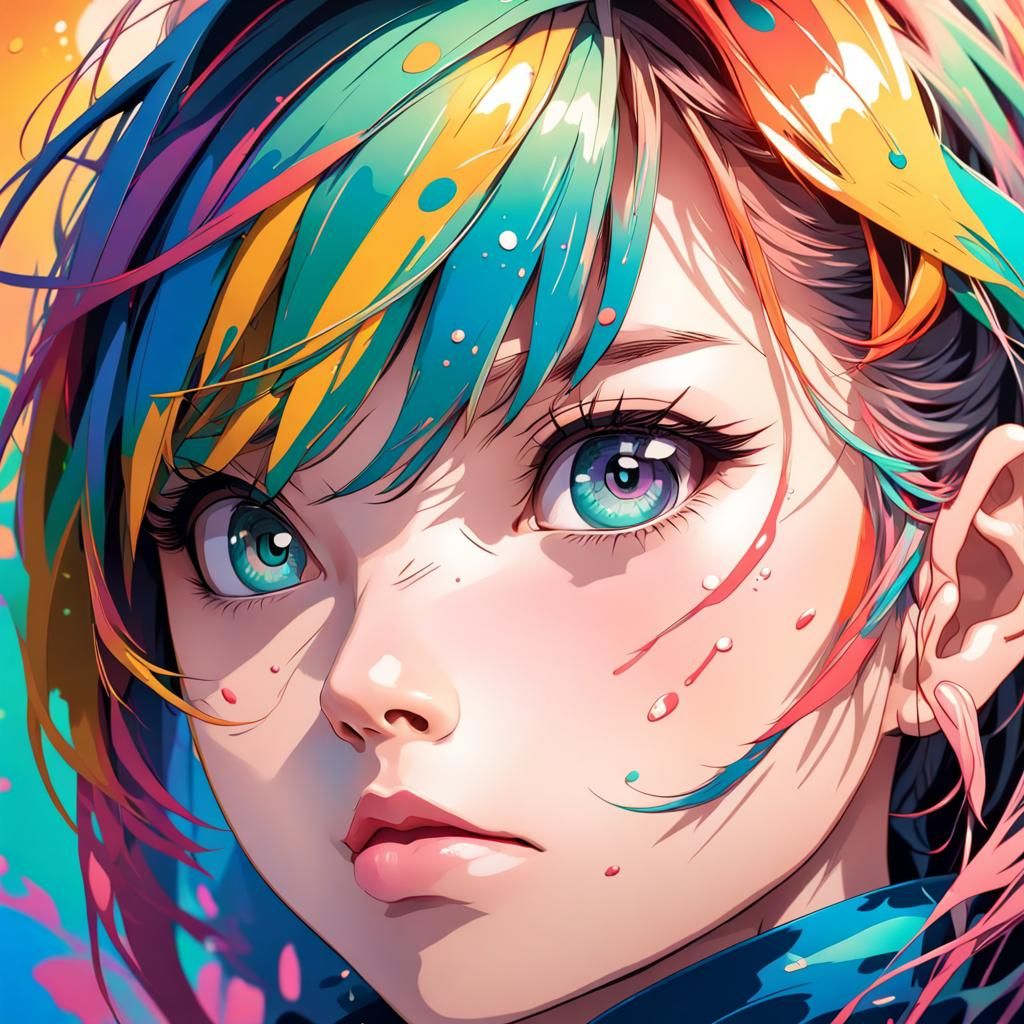 Detailed Anime Girl in Splash Art Style