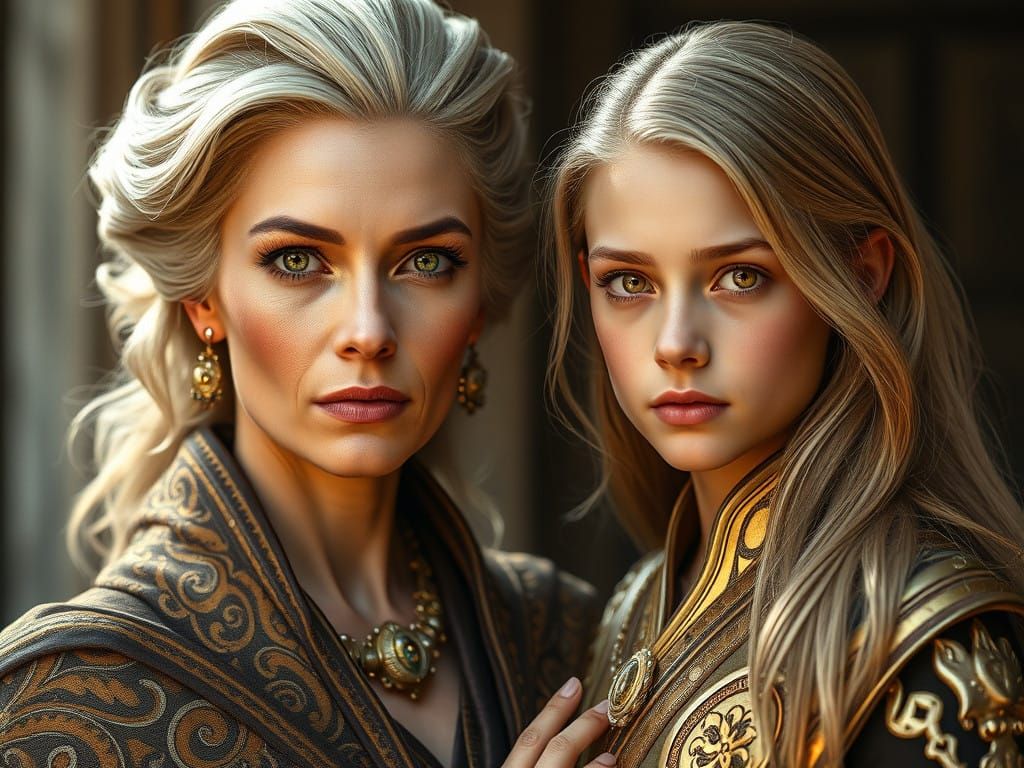 Mother and Son Elegance in Futuristic Splendor