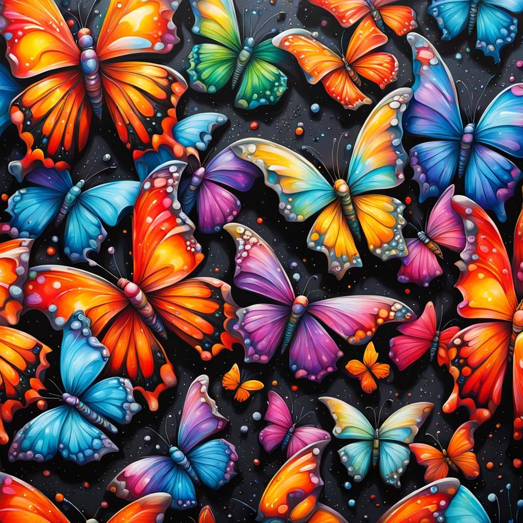 Crystallized Butterfly in Graffiti Splash Art Style