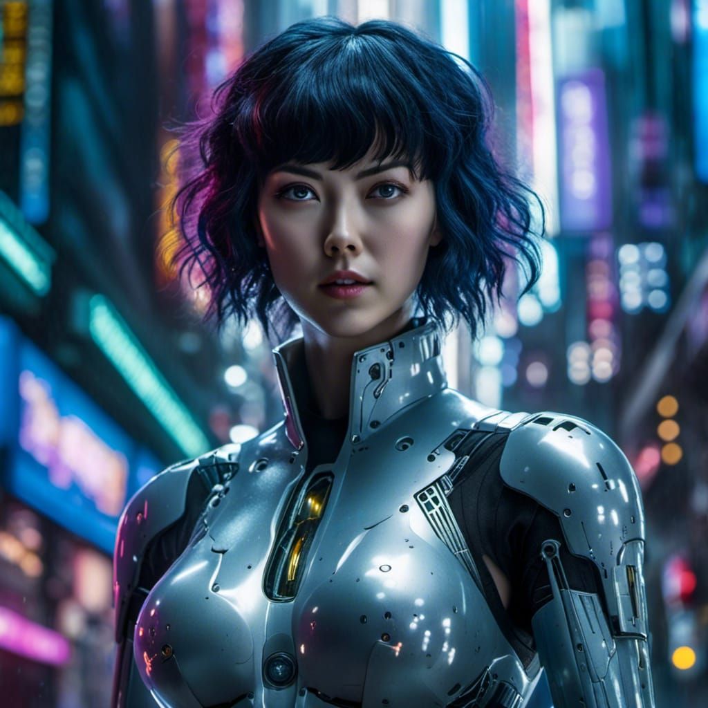 Motoko Kusanagi Eye Contact, Enhanced Digital Art