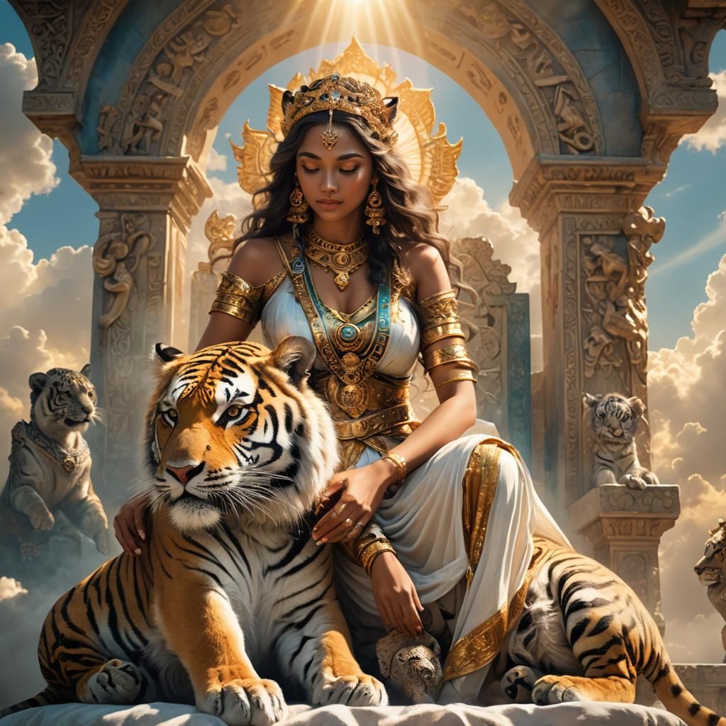 Goddess of Exotic Beauty with Tiger Cub