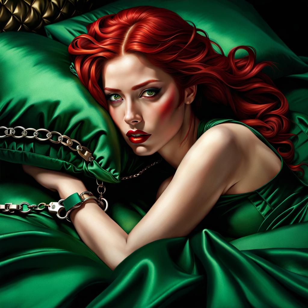 Passionate Woman with Handcuffs in Digital Painting