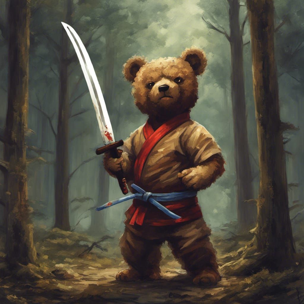 Karate Teddy Bear Warrior in Forest