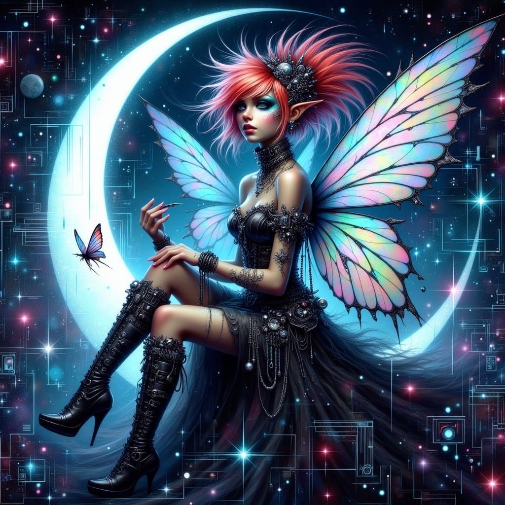 Cyber Fae on Crescent Moon in Cosmic Glitch