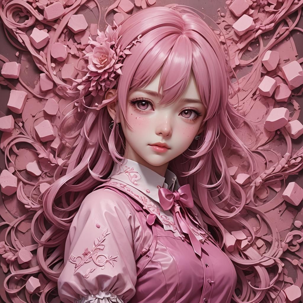 Detailed 3D Anime Pink Chalk Art