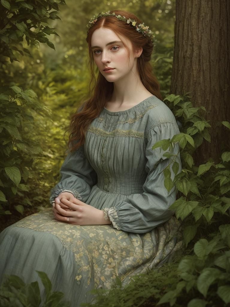 Woman Enjoying Tea in Garden as Oil Painting