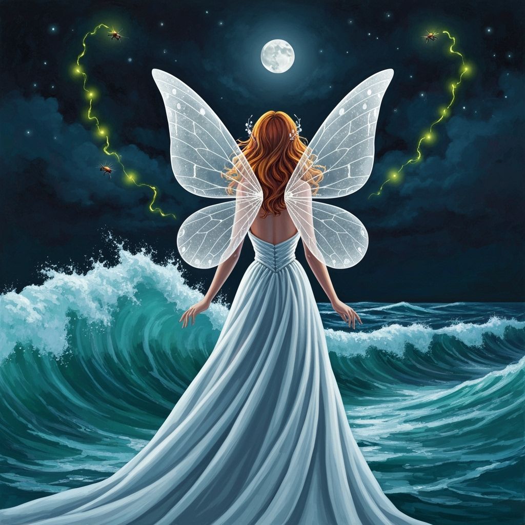 Fairy Overlooking Moonlit Ocean in Impasto Style