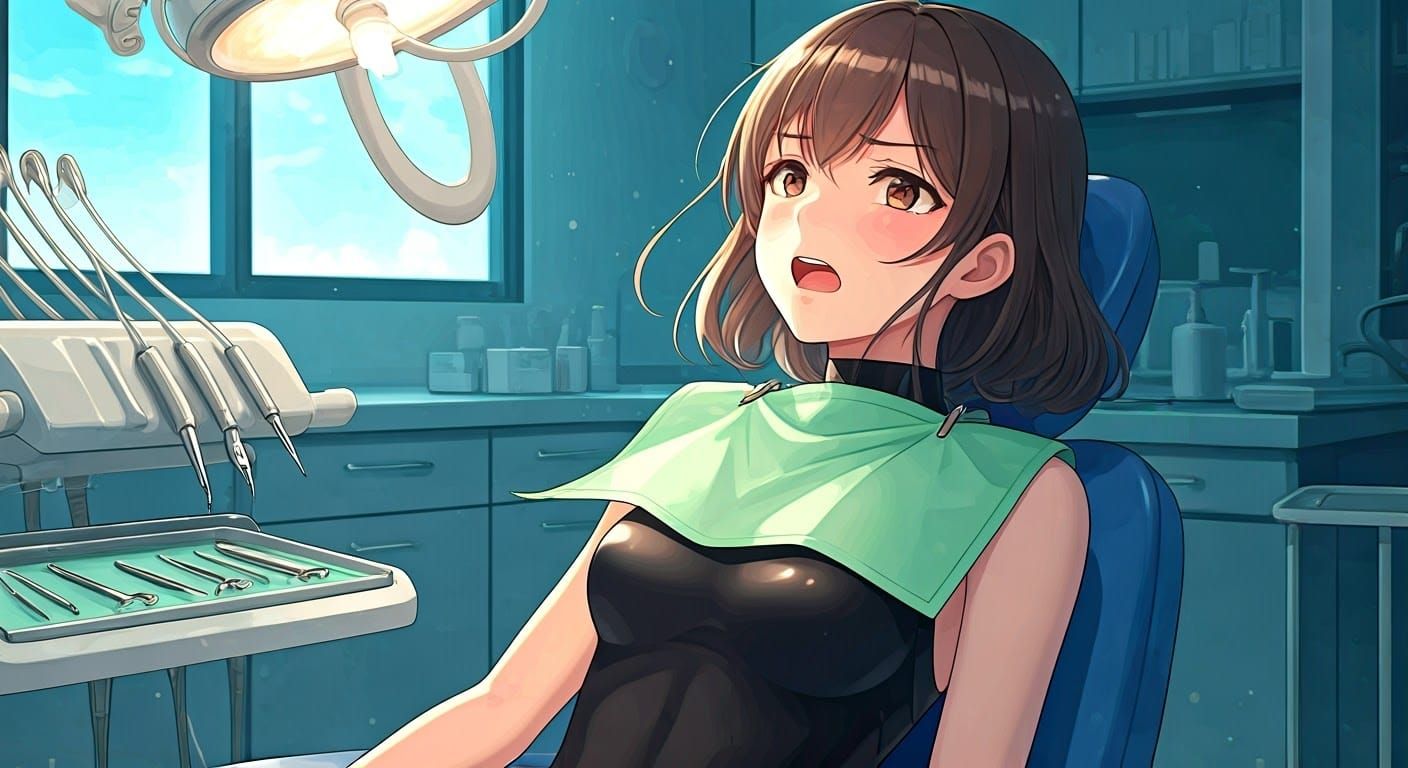 Anime Girl in Dentist Chair, Manga Style