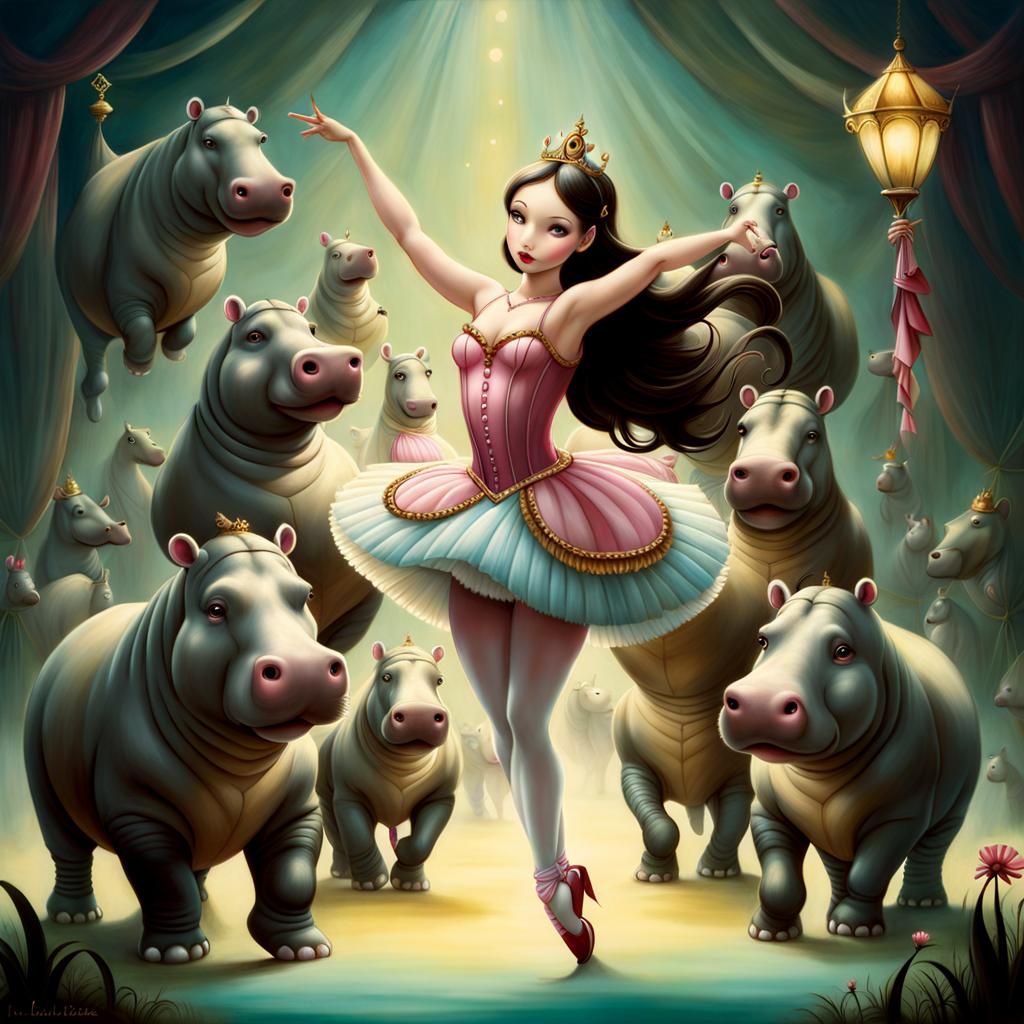 Surreal Hippo Ballerinas in Fantasy Circus