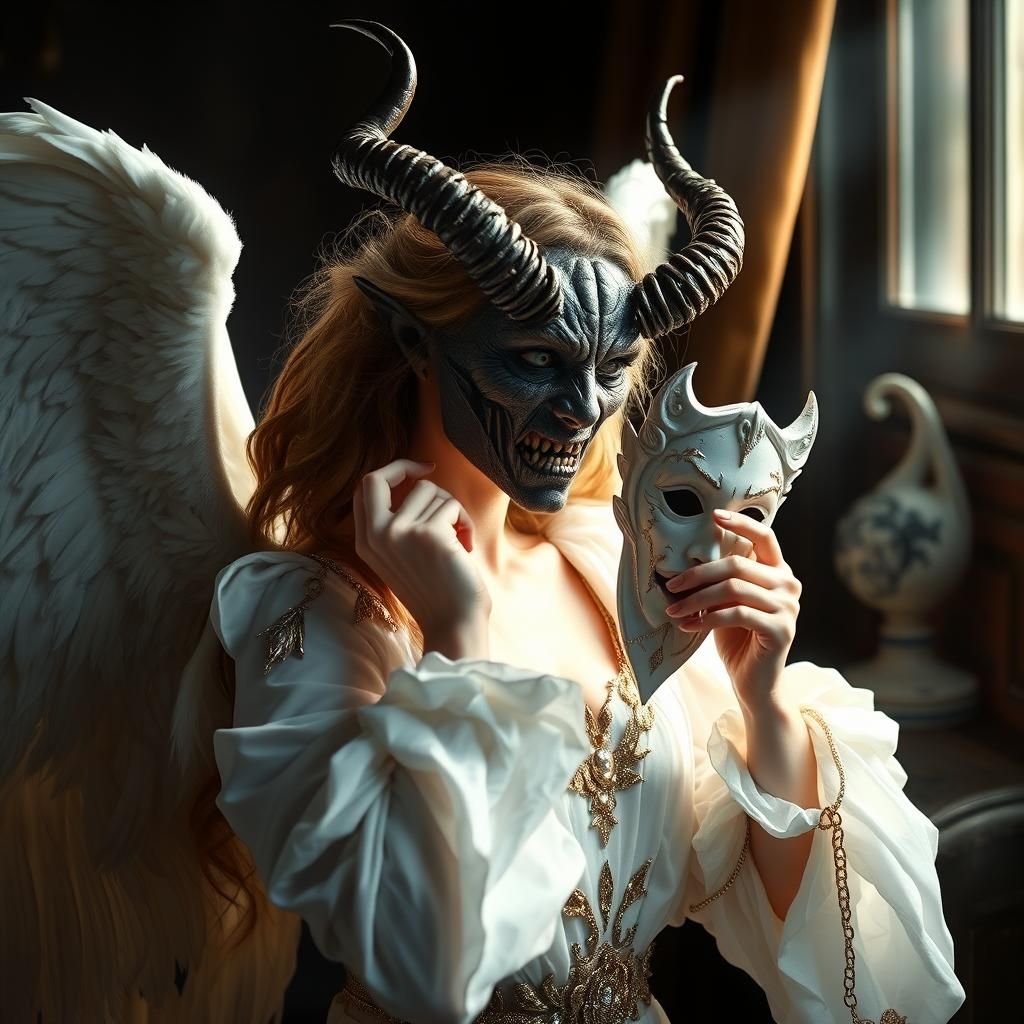 Angel Reveals Demon Face: High-Contrast Photography