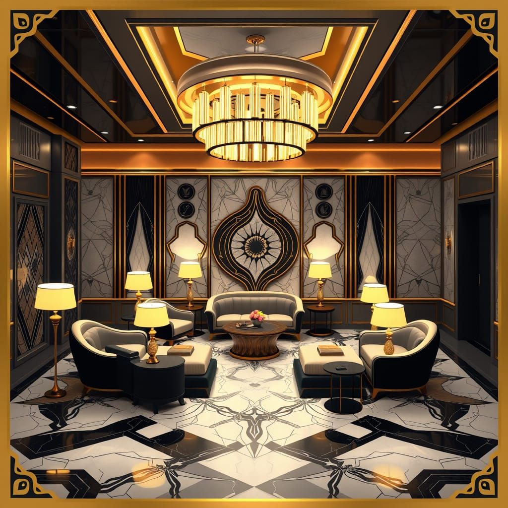 Elegant Art Deco Meeting Room in Isometric View