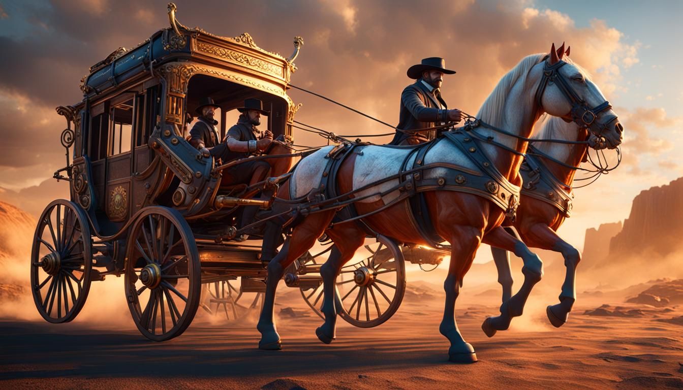 Futuristic Wells Fargo Stagecoach with Mechanical Horses