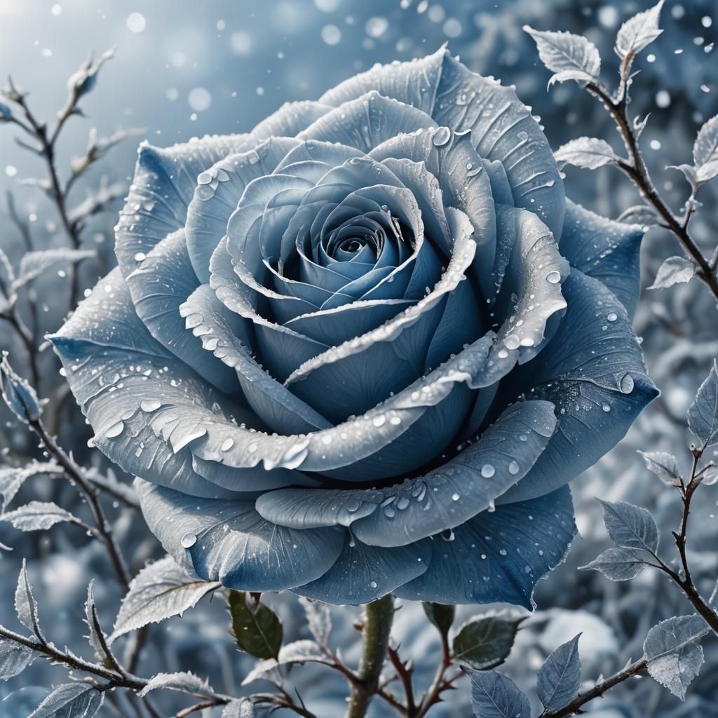 Icy Blue Rose in Winter Landscape, Digital Art