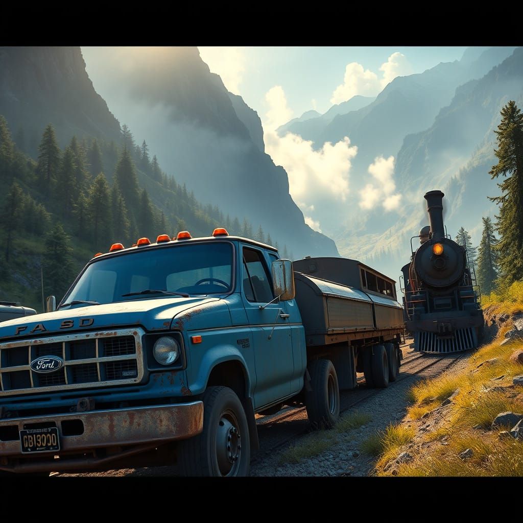 Weathered F-250 Hauls Ancient Steam Locomotive into Enchante...