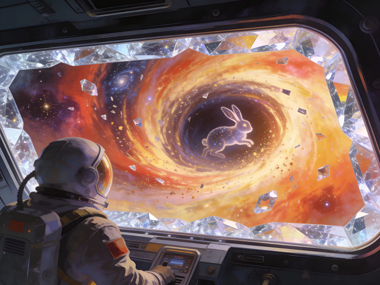 Astronaut Views Cosmic Rabbit Vortex