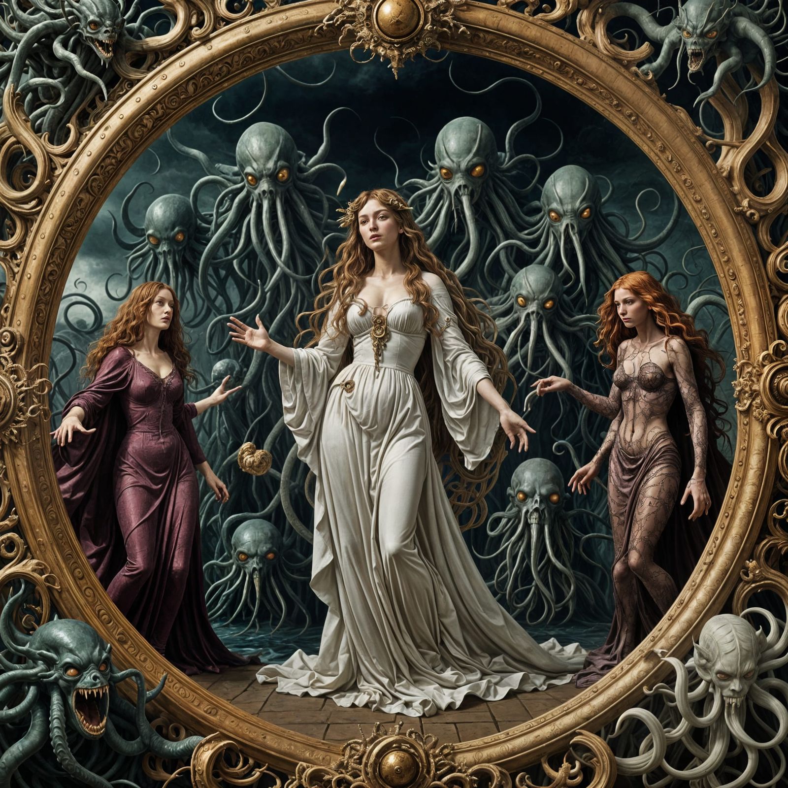 Botticelli Style Painting of Eldritch Horrors