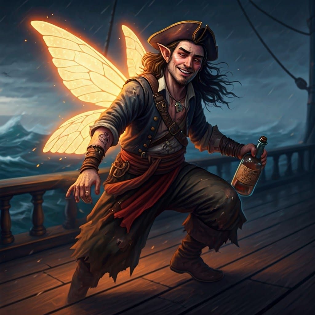Drunken Fairy Monk Pirate on Stormy Seas
