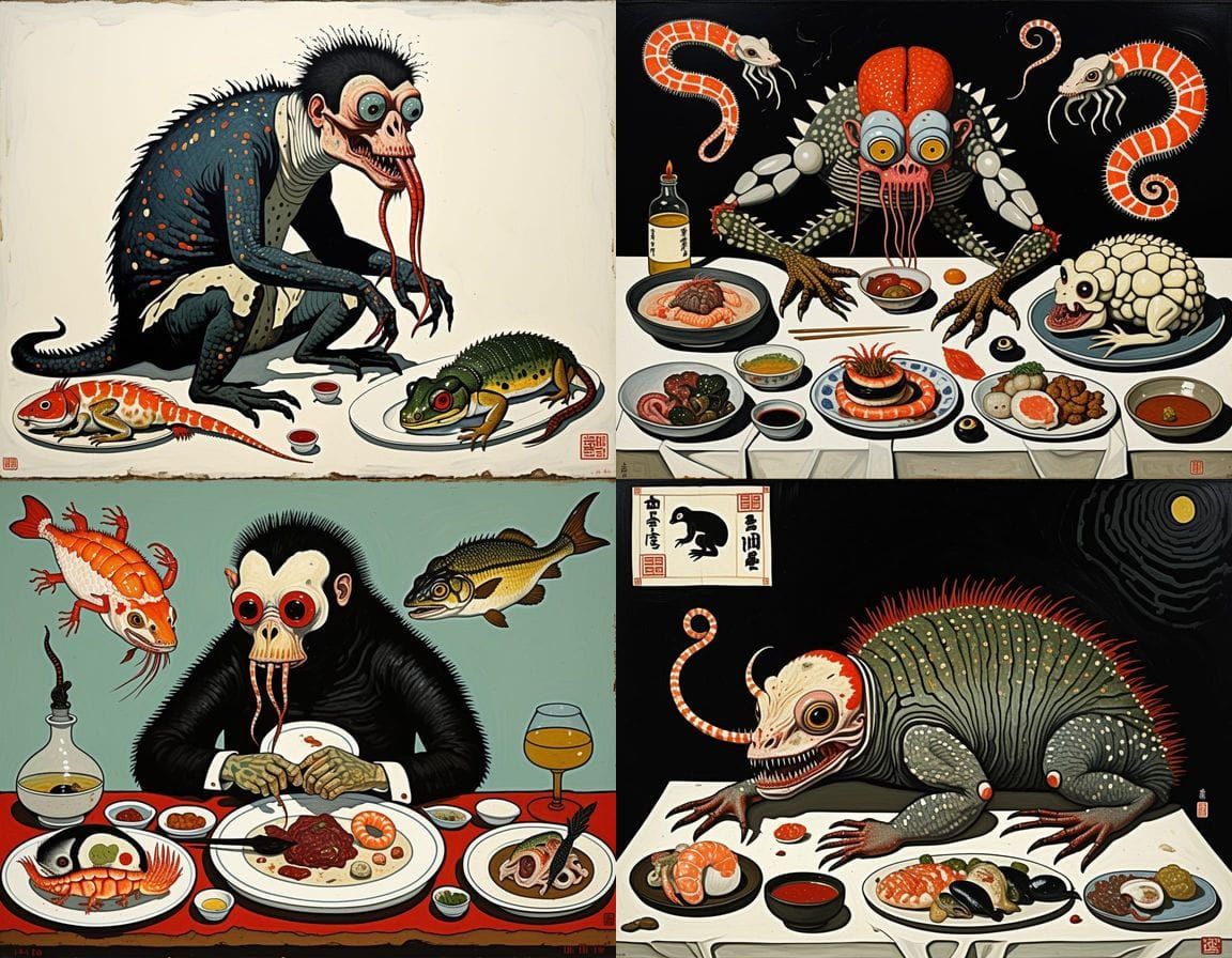 Surreal Mythical Creatures in Egon Schiele Style