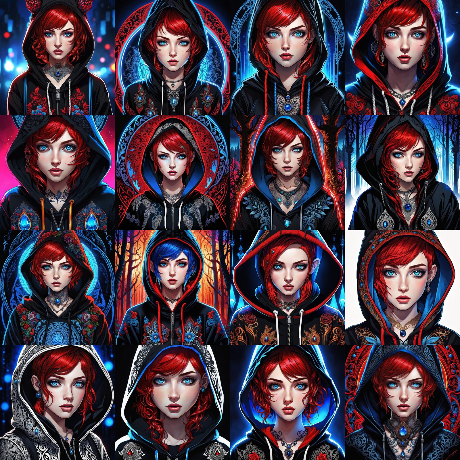 Anime Goth Girl Portrait in Neon Forest