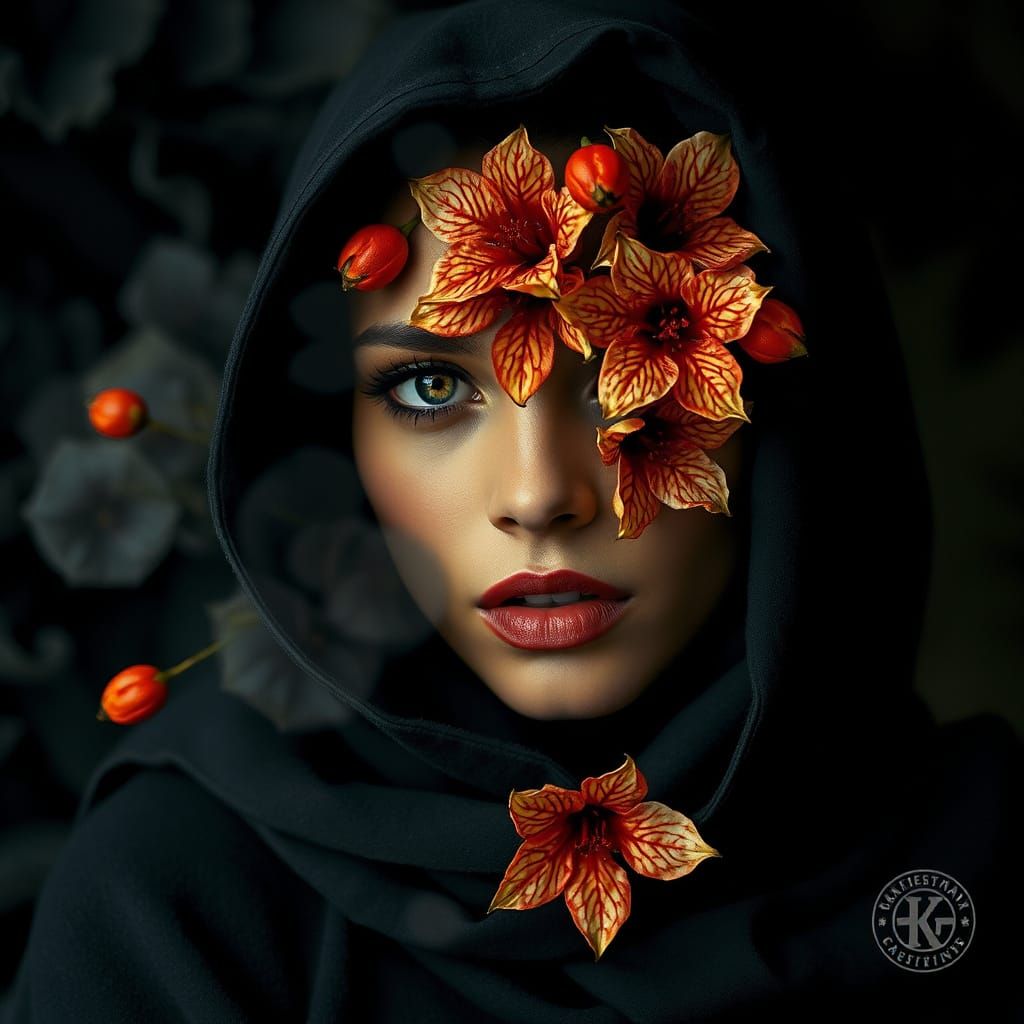 Surrealistic Portrait of a Mysterious Woman in a Dark, Dream...