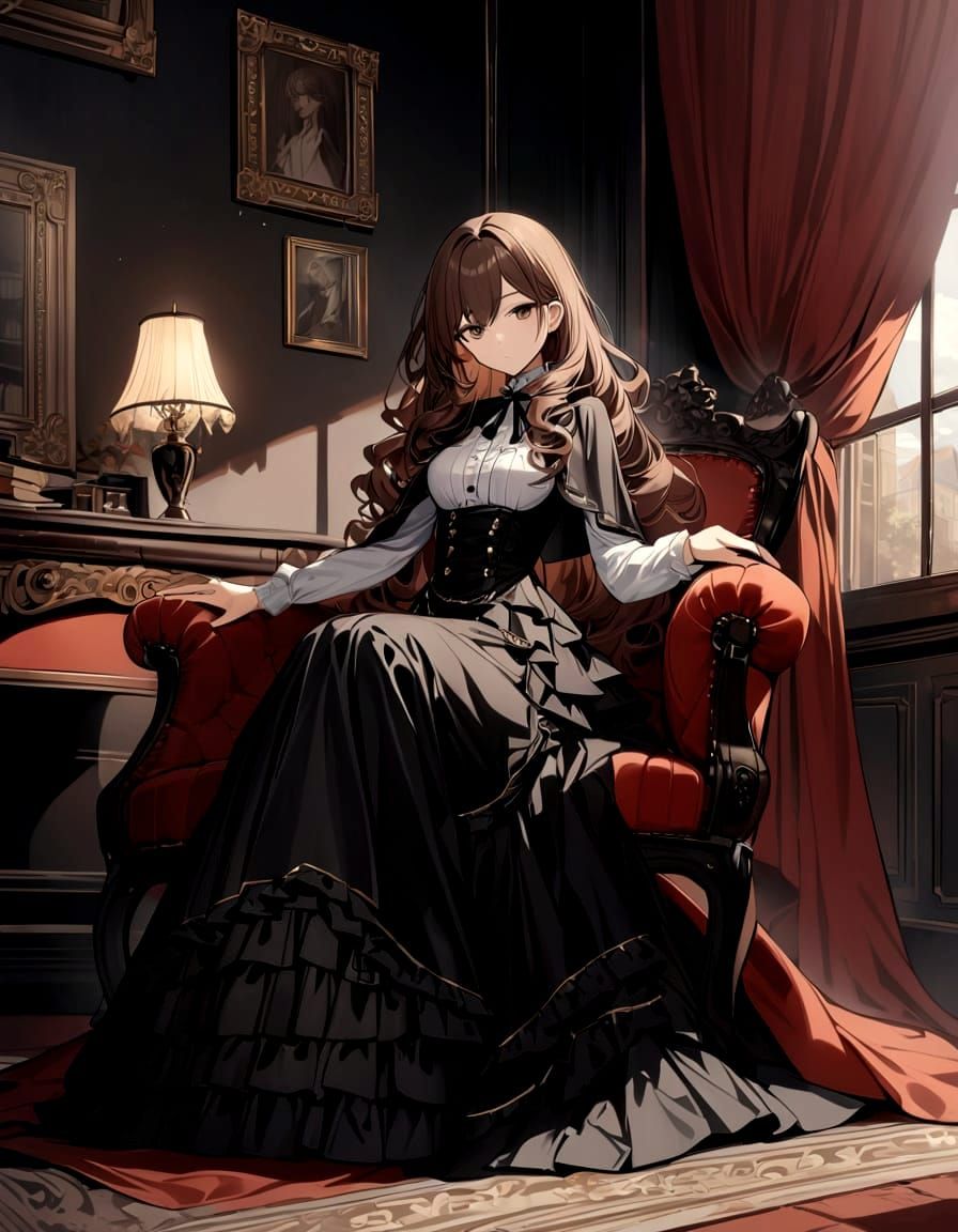 Elegant Victorian Lady in Long, Wavy Hair