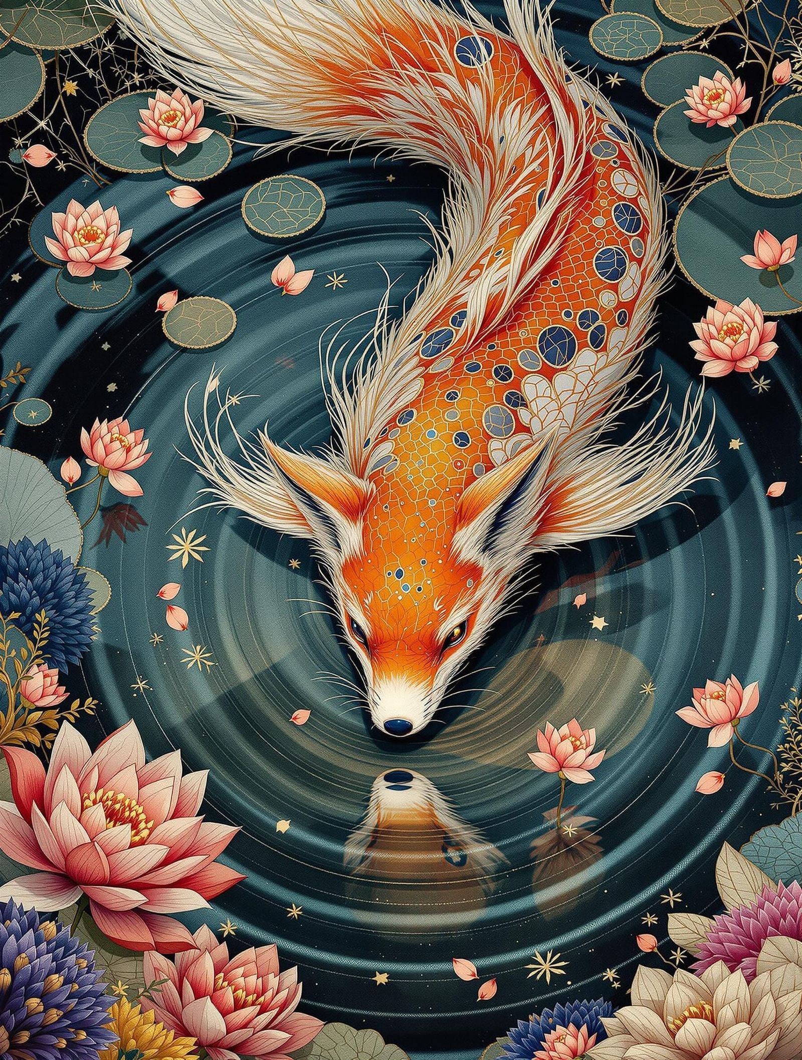 Fox-Koi Hybrid in Vibrant Tapestry