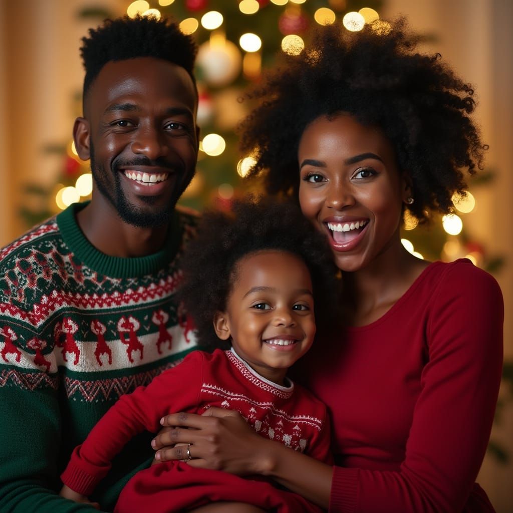 Joyful Family Christmas Photo in Warm Glow