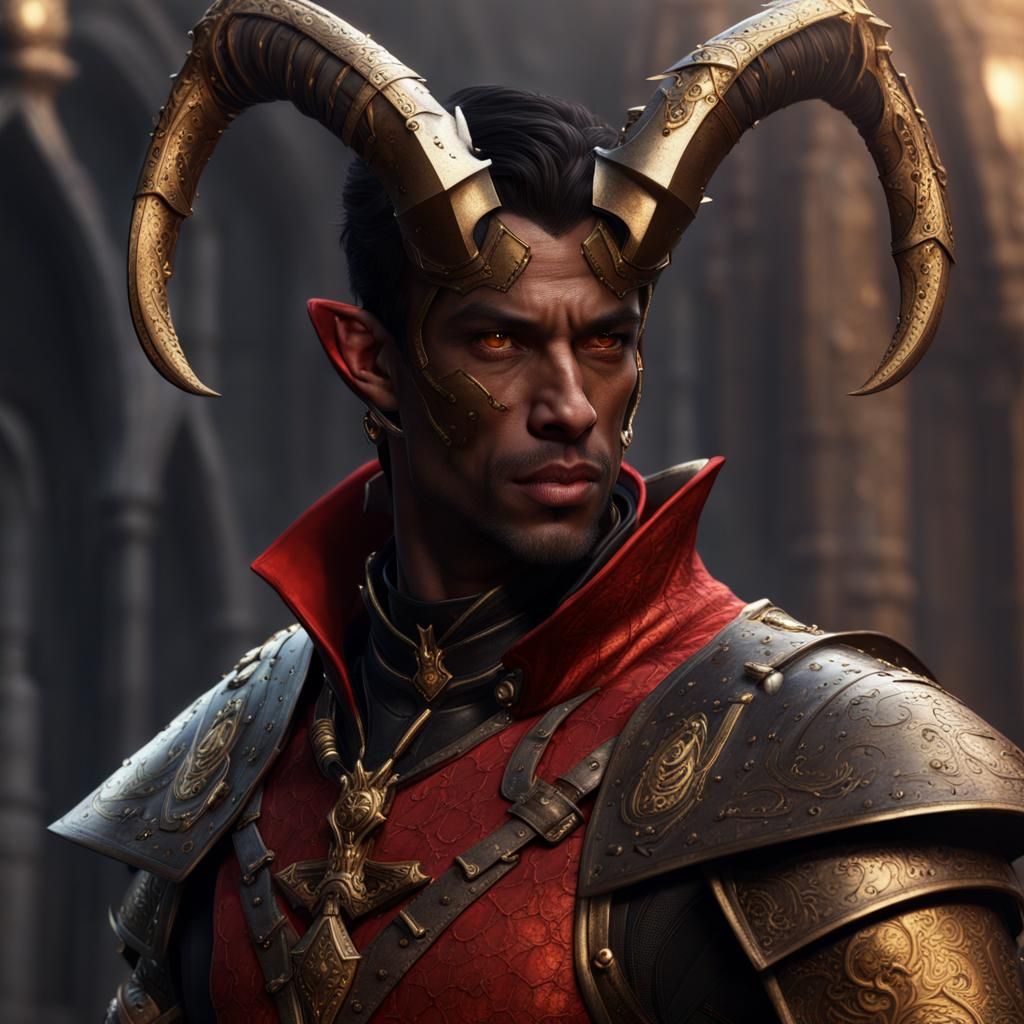 Tiefling Inquisitor with Greatsword in Fantasy Armor