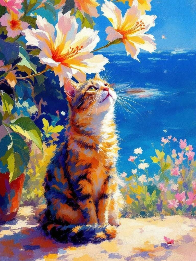 Mediterranean Cat in Summer Sunlight: Alla Prima Painting