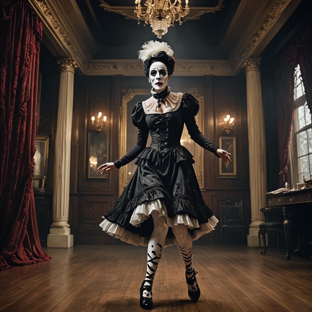 Mime Artist Dancing in Dramatic Lighting