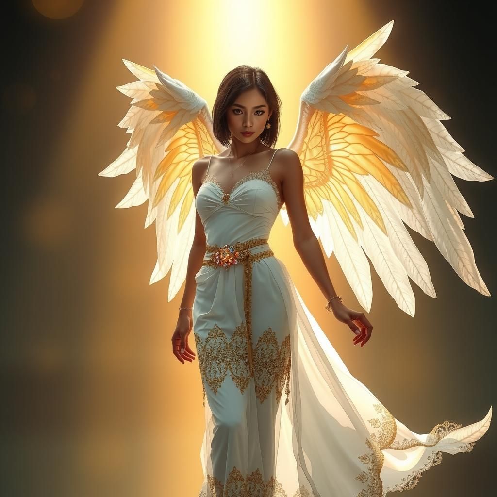 Thai Angel in Gemstone Belt and Flowing Train