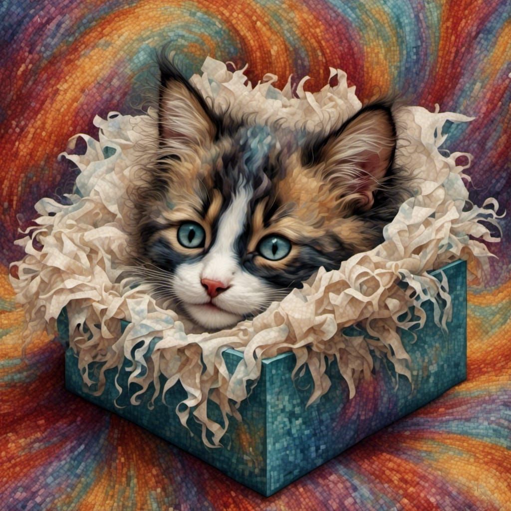 An image of an adorable fluffy kitten inside a box of tissue