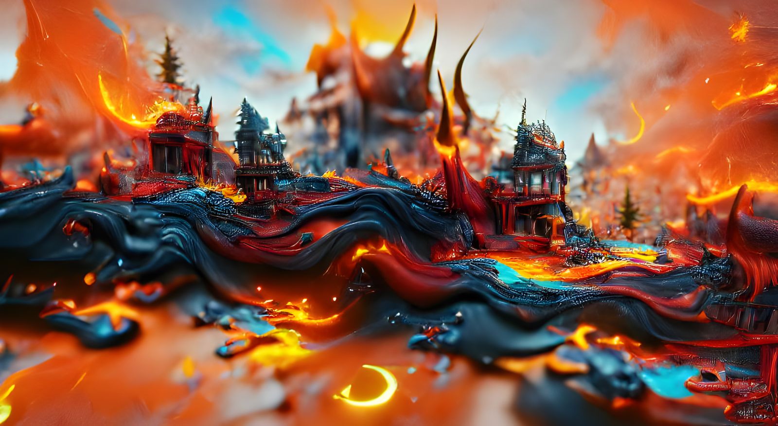 Detailed Matte Painting of Hellfire and Dark Fire