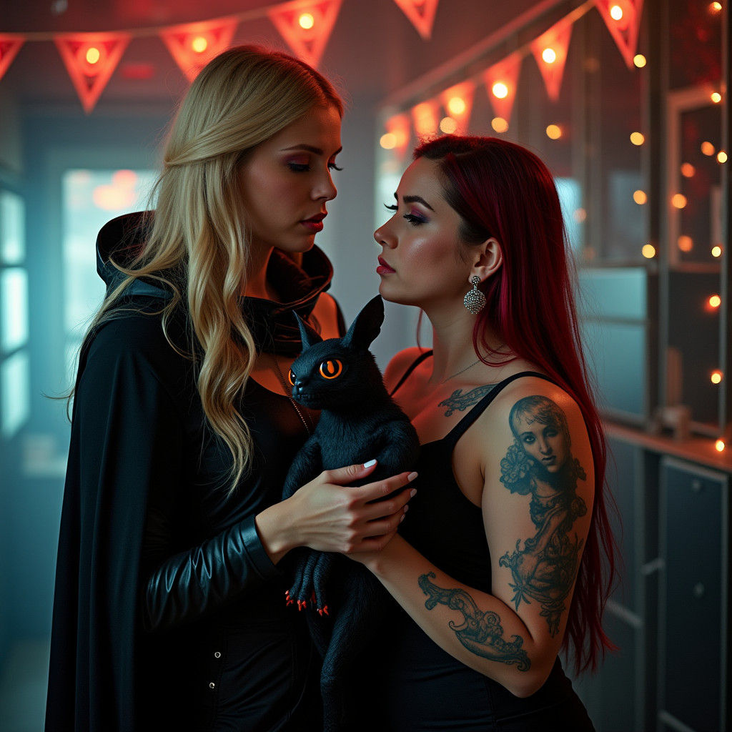 Glamorous Model with Bat in Dystopian Horror Scene