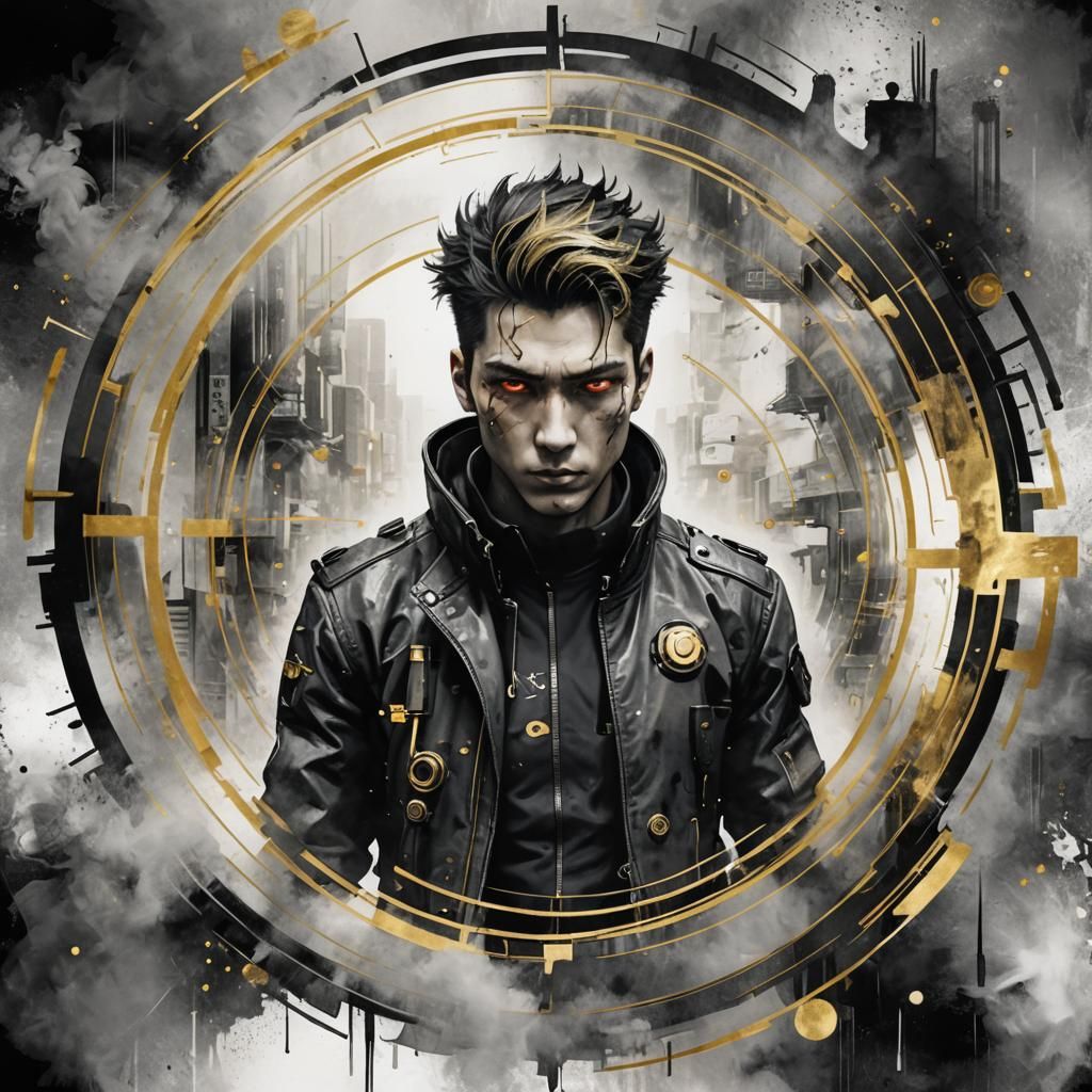 Cyberpunk Figure in Digital Scrapbook Style