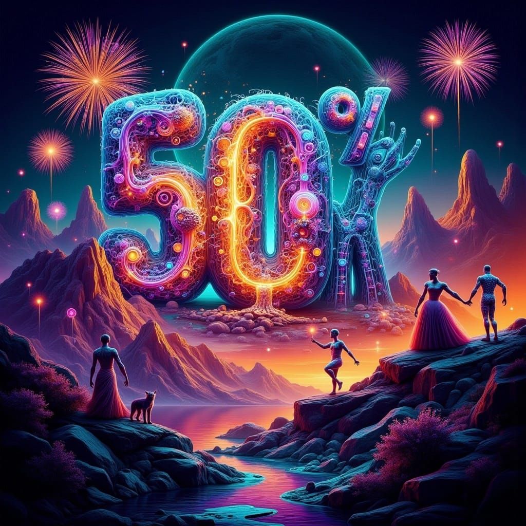 Epic 50K Celebration with Fireworks and Confetti