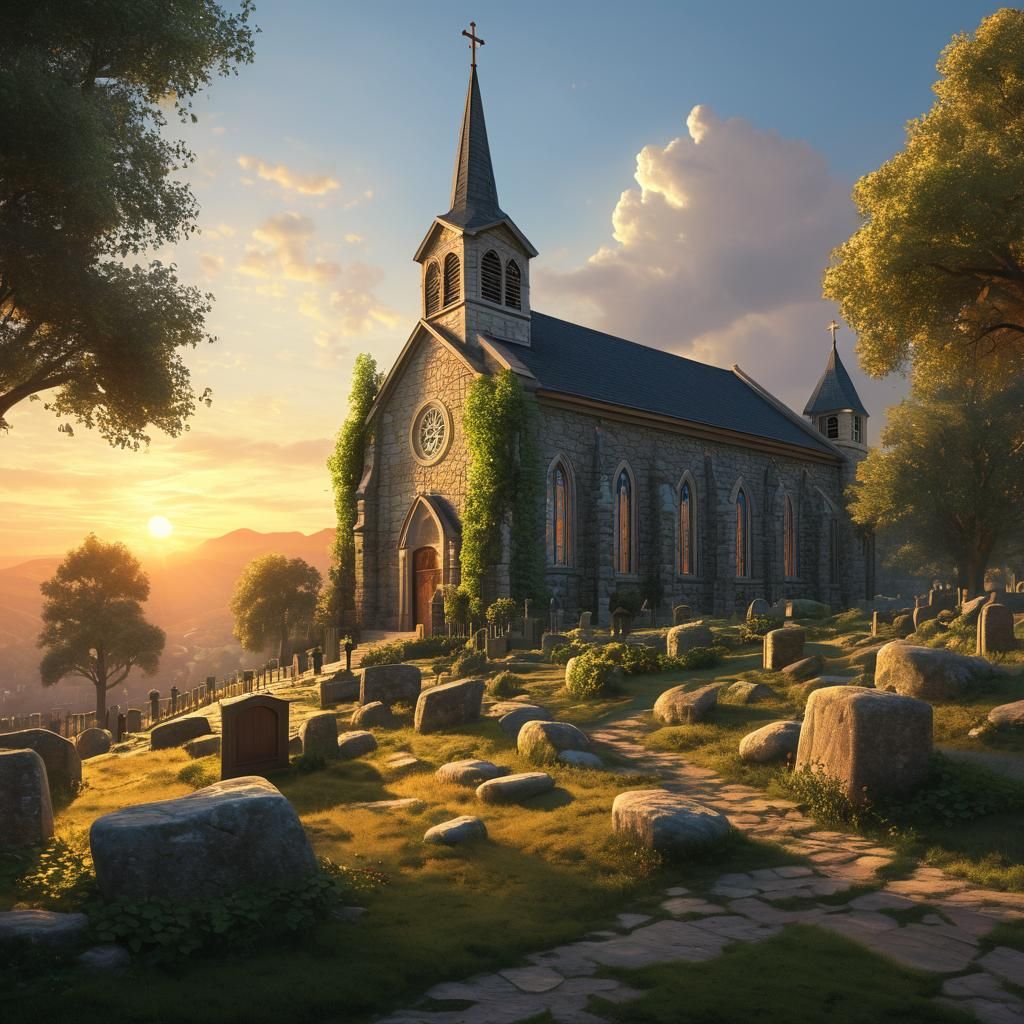 Church at Sunset: Photorealistic Digital Matte Painting