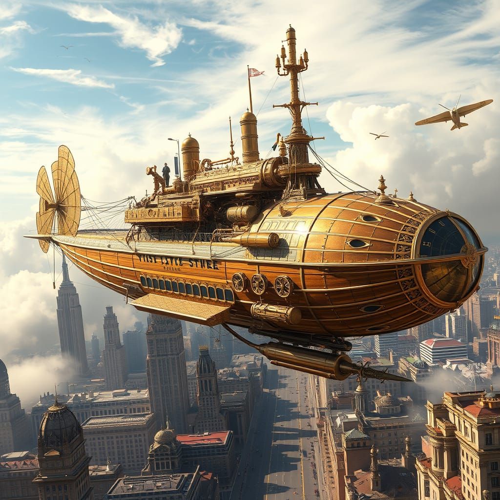 Steampunk Airship Soaring Over Metropolis