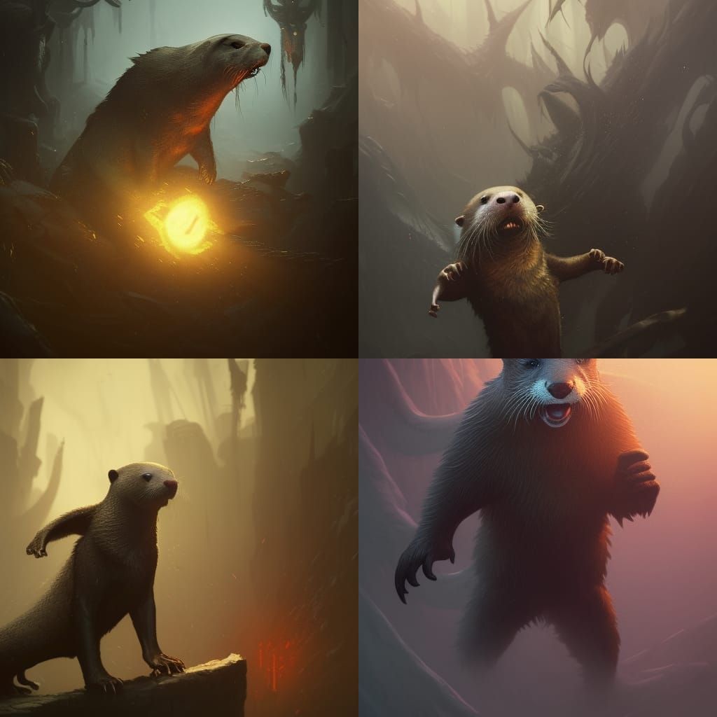 Anthropomorphic Otter Demon in Dark Fantasy Style