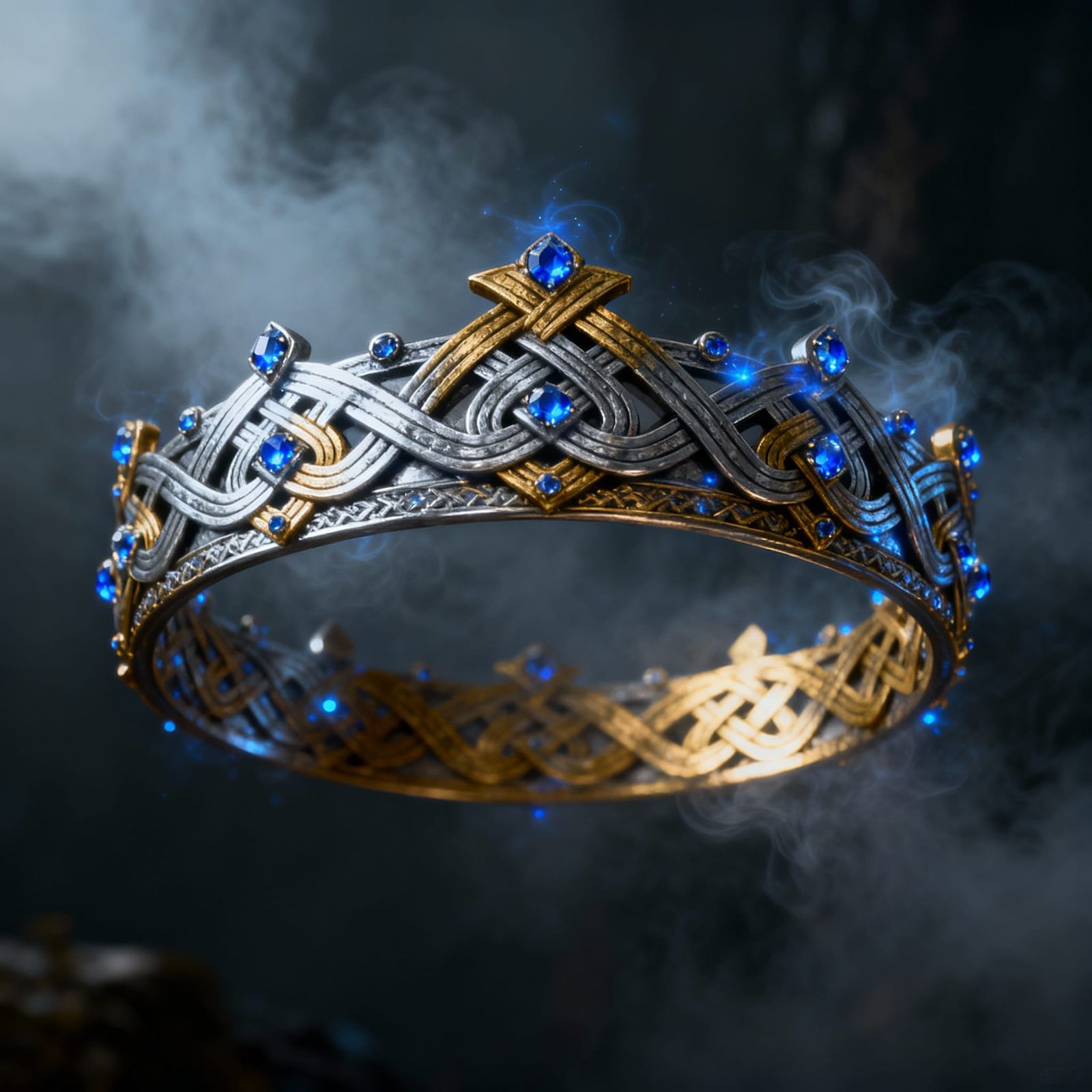 Viking Crown: Elegant Silver and Gold with Gemstones