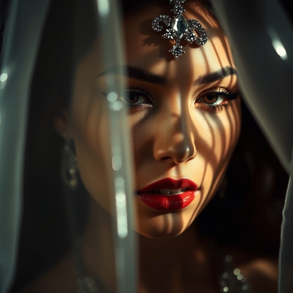 Woman Revealed in Dramatic Light with Jewels