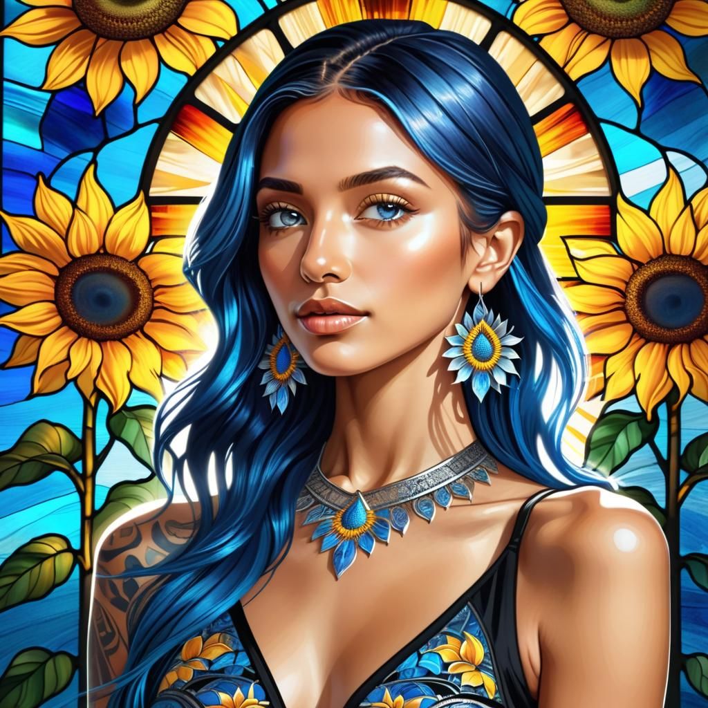 Majestic Stained Glass Flower with Tribal Tapestry