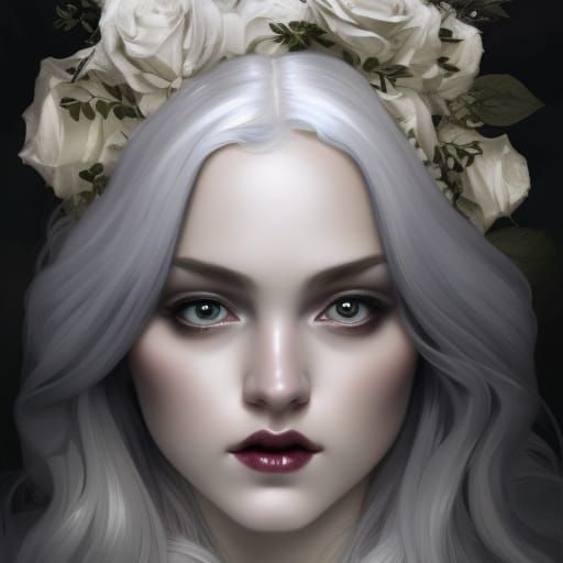 Gothic Angel Princess on Throne of Roses