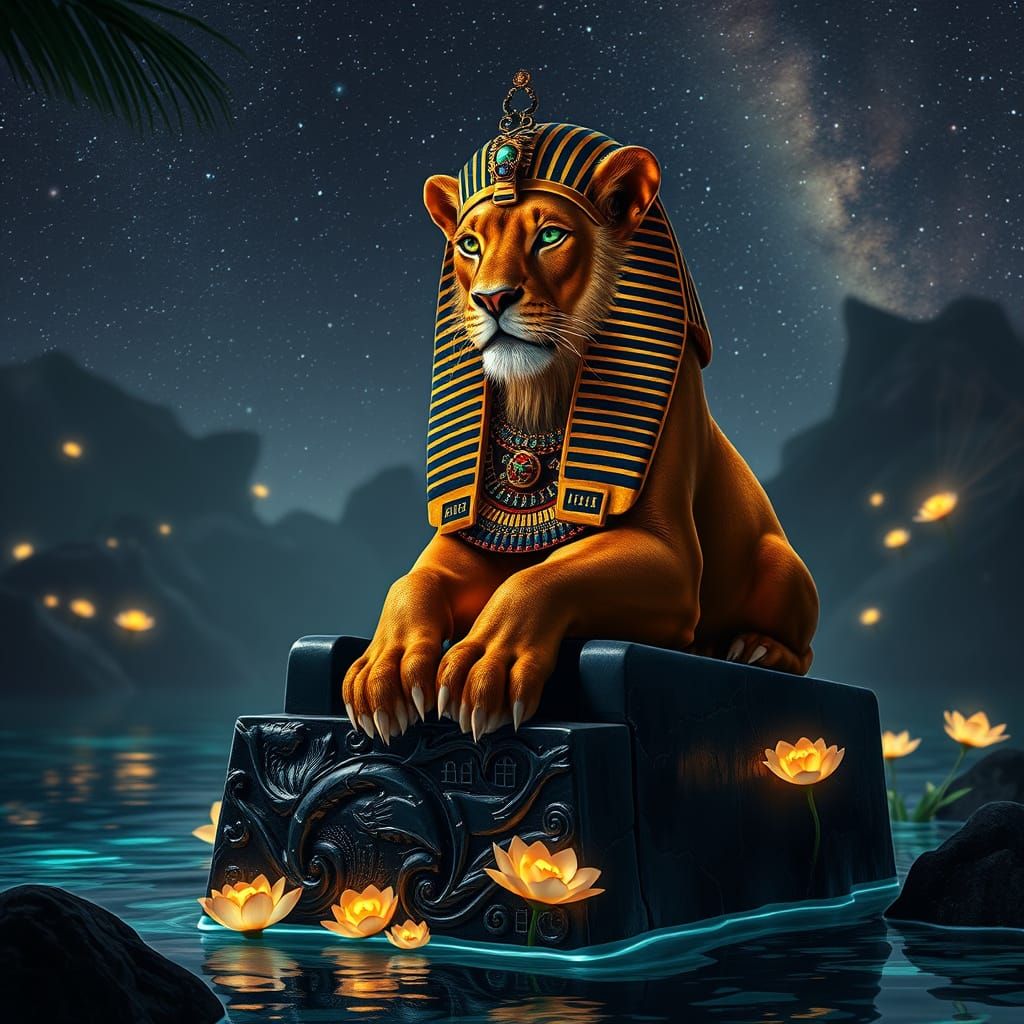Regal Lioness in Ancient Egyptian Splendor