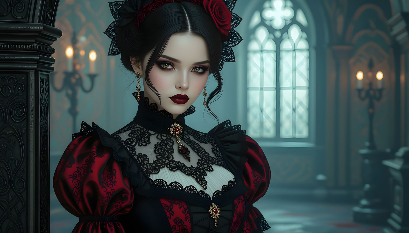Hyperrealistic Portrait of a Gothic Girl in Victorian Dress