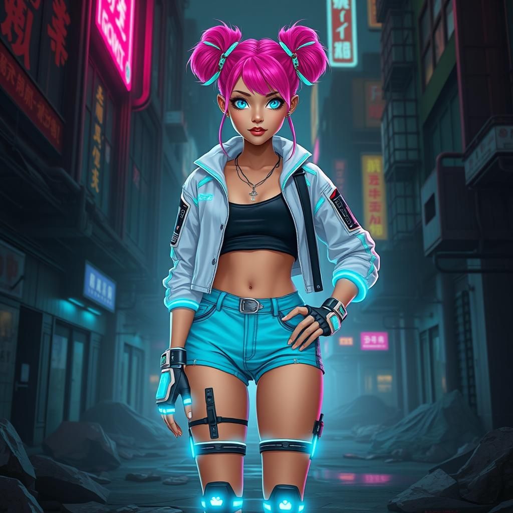 Cyberpunk Girl in Dystopian Cityscape