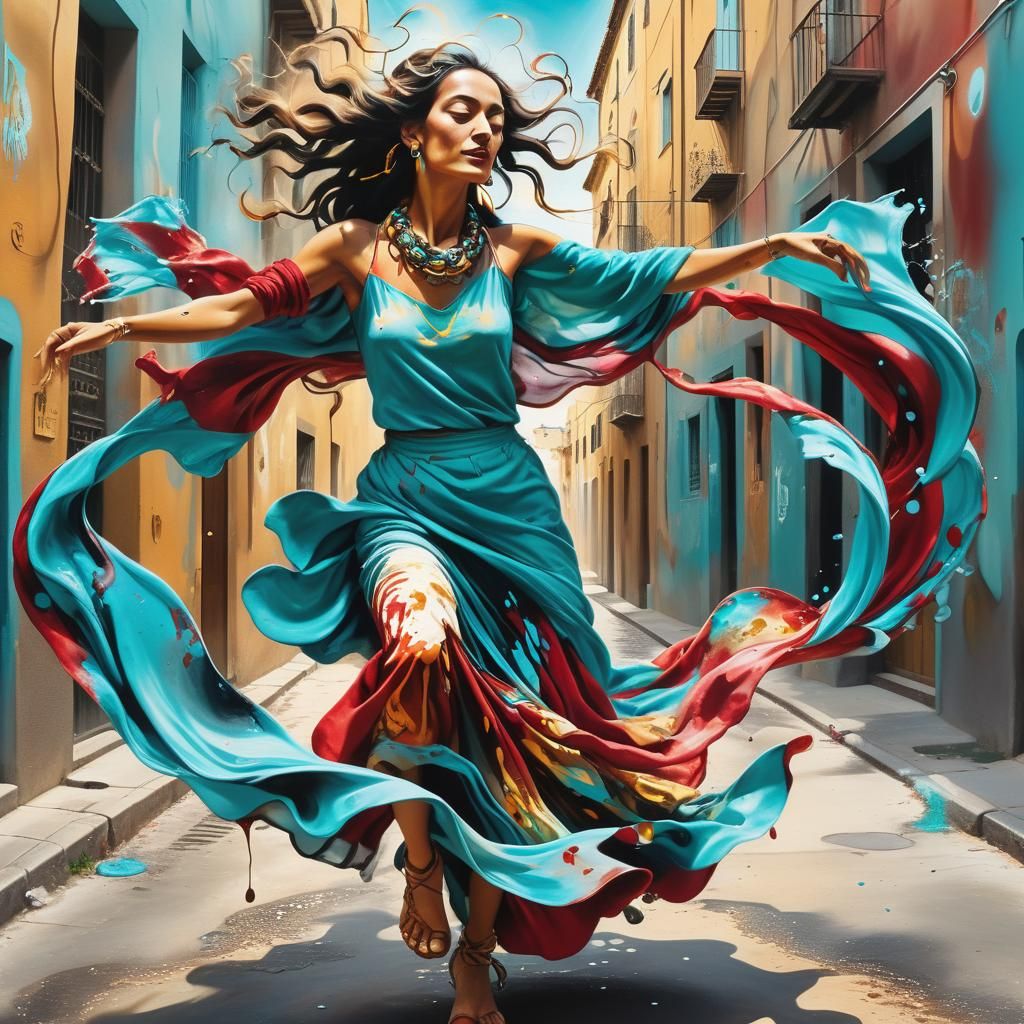 Gypsy Dancer in Salvador Dali Street Art Style