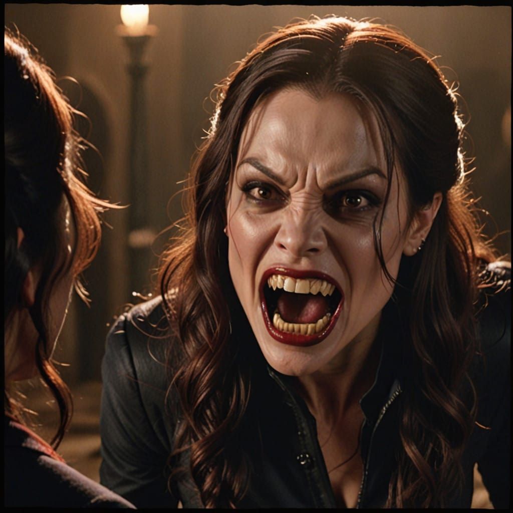 Supernatural Vampire Attacks a Damsel in Distress in Dark Go...