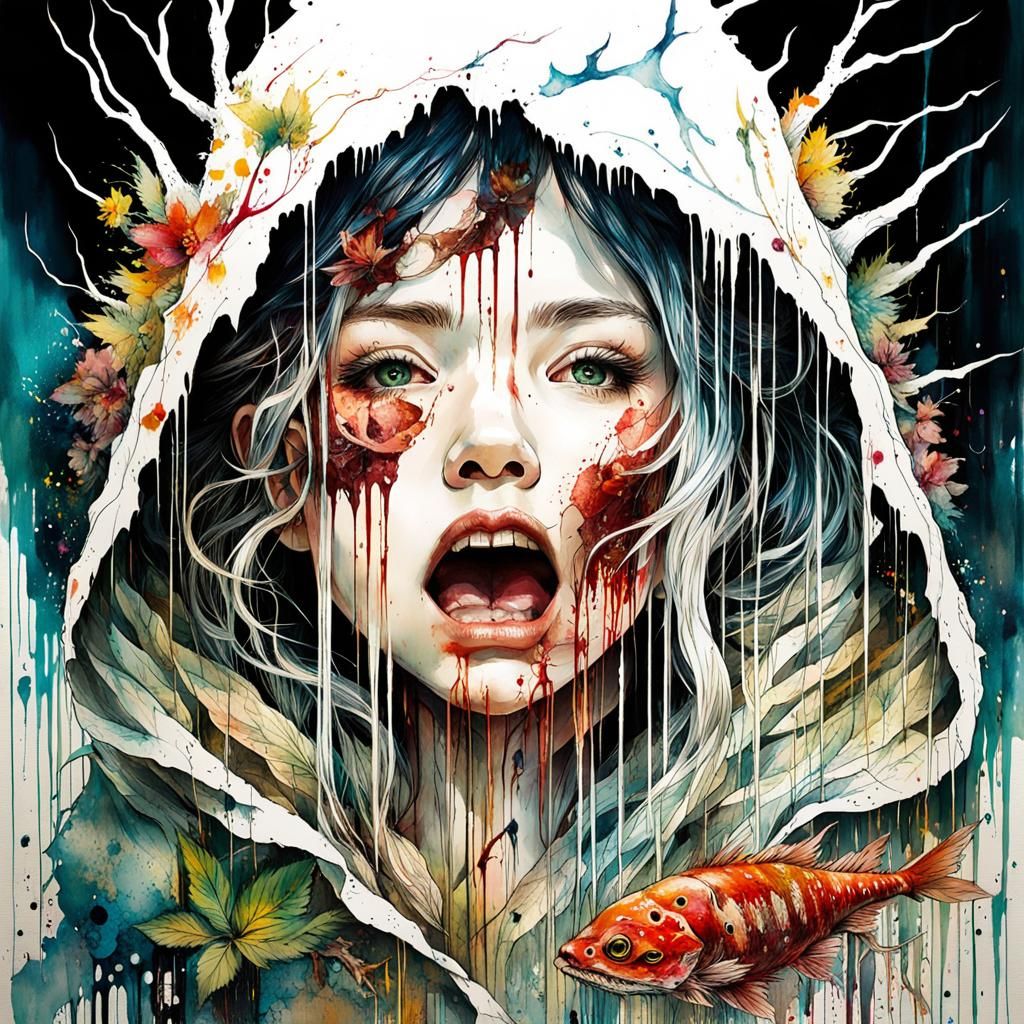 Macabre Body Horror Monster in Ghibli-Inspired Wasteland